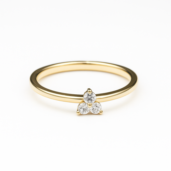 TrioLume 14 ayar üç taşlı altın yüzük – özel paketleme ile gönderilir – Punoro